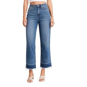 Mica Denim Sz 28 High-Rise Straight Crop Frayed Hem Jeans Dark Wash